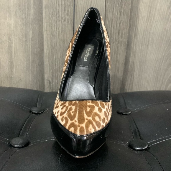 White House Black Market Cheetah Faux Fur Black Patent Leather Shoes Size 6.5M - Picture 3 of 12